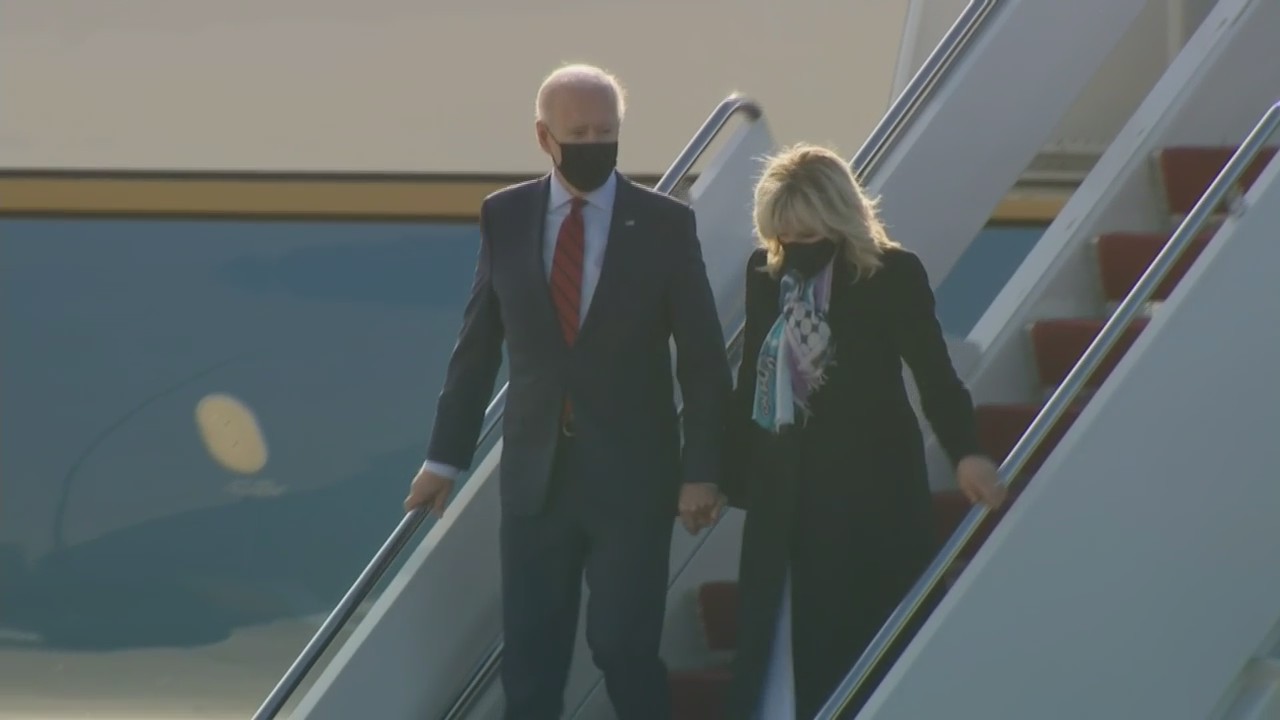 President Joe Biden, First Lady Jill Biden arrive on Air Force One in Wilmington, Del.