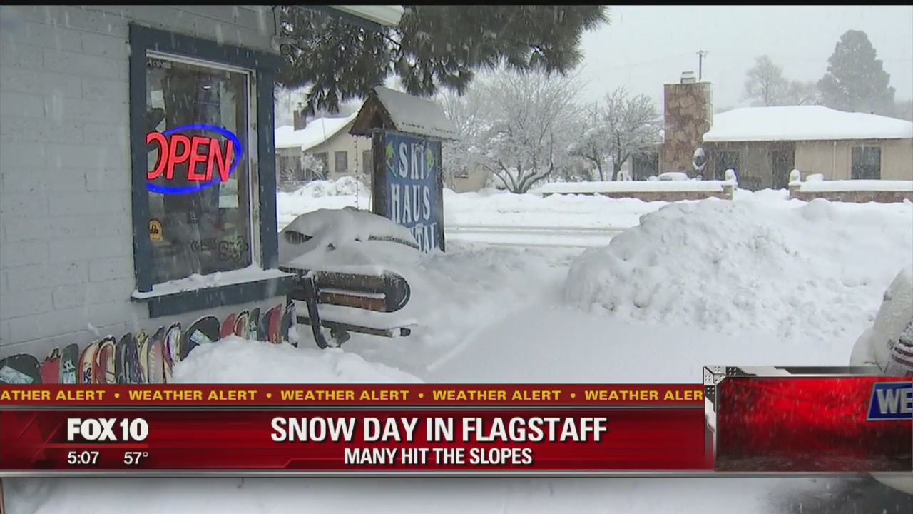 Snowy day in Flagstaff; many hit the slopes