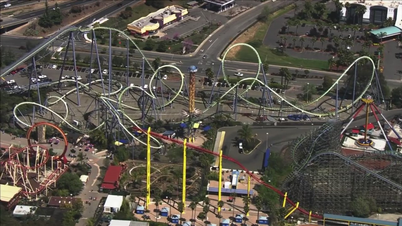 SkyFOX over the newly-reopened Six Flags Discovery Kingdom theme park