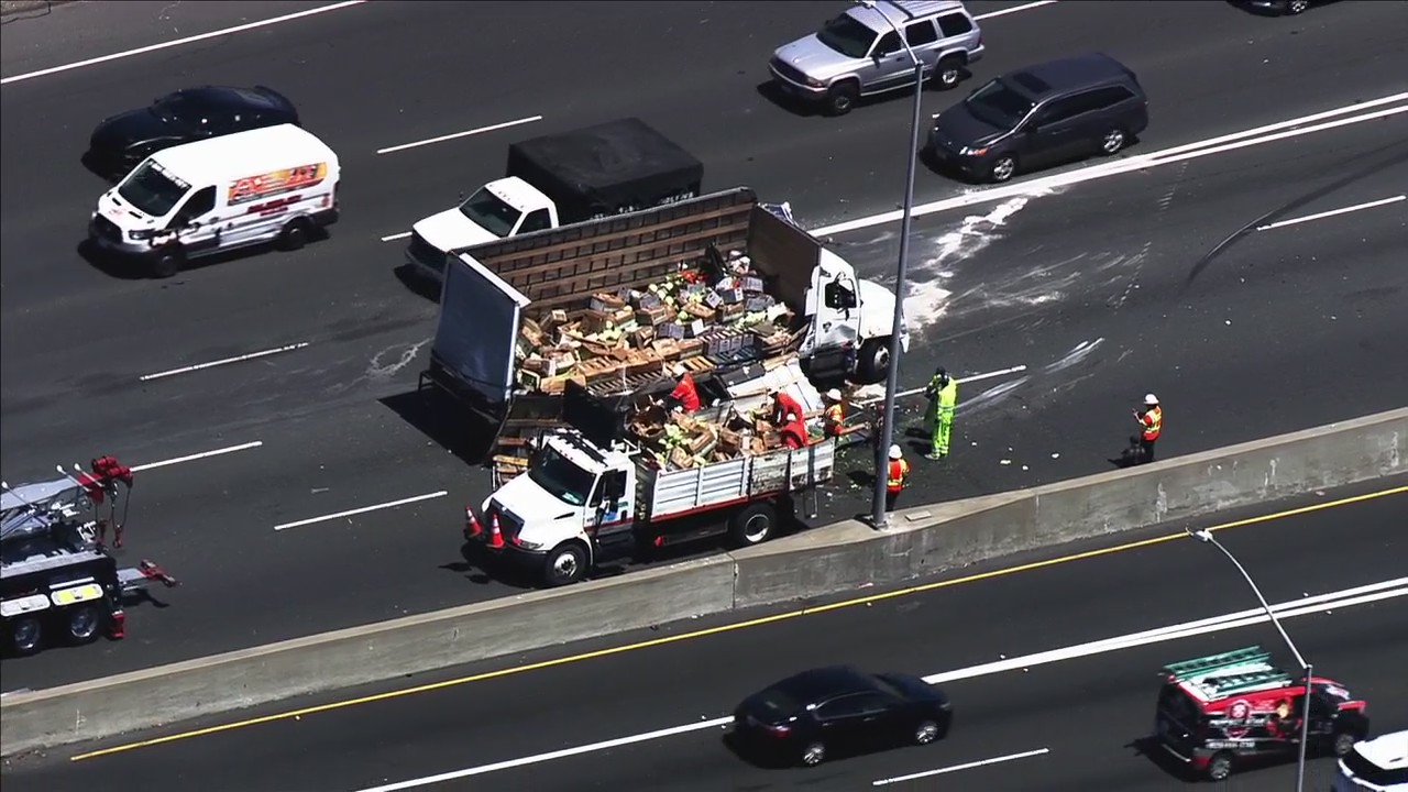 Lettuce clean-up continues after box truck overturns on I-80 in Emeryville