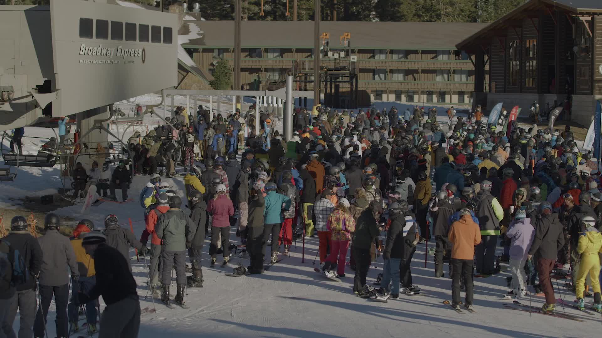 Opening day at Mammoth Mountain draws hundreds of skiers and snowboarders