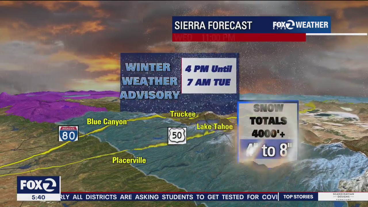 Winter weather advisory for Sierra, rain later tonight
