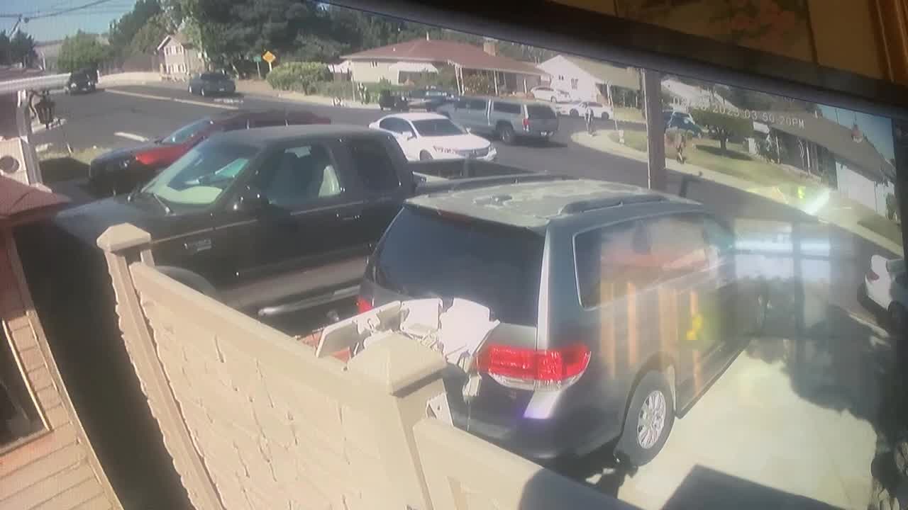 Raw Video: Surveillance camera shows suspect car crashing into teen in San Lorenzo