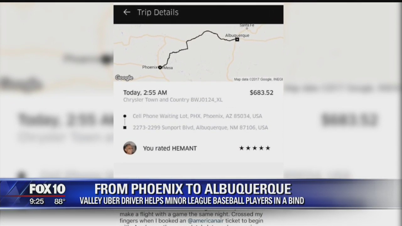 Phoenix Uber driver helped Minor League Baseball players who needed a ride to New Mexico