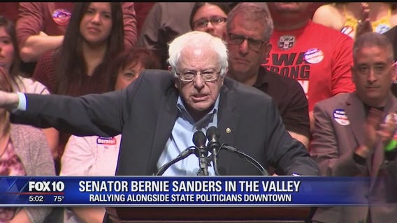 Senator Bernie Sanders addresses a fired up crowd in downtown Phoenix