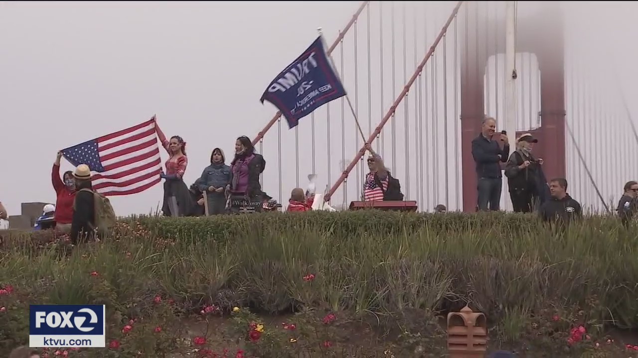 Trump supporters protest on the Golden Gate Bridge
