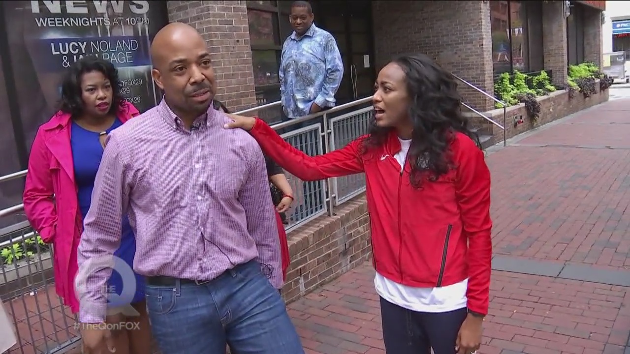 Q Races team USA Sprinter English Gardner down Market St.