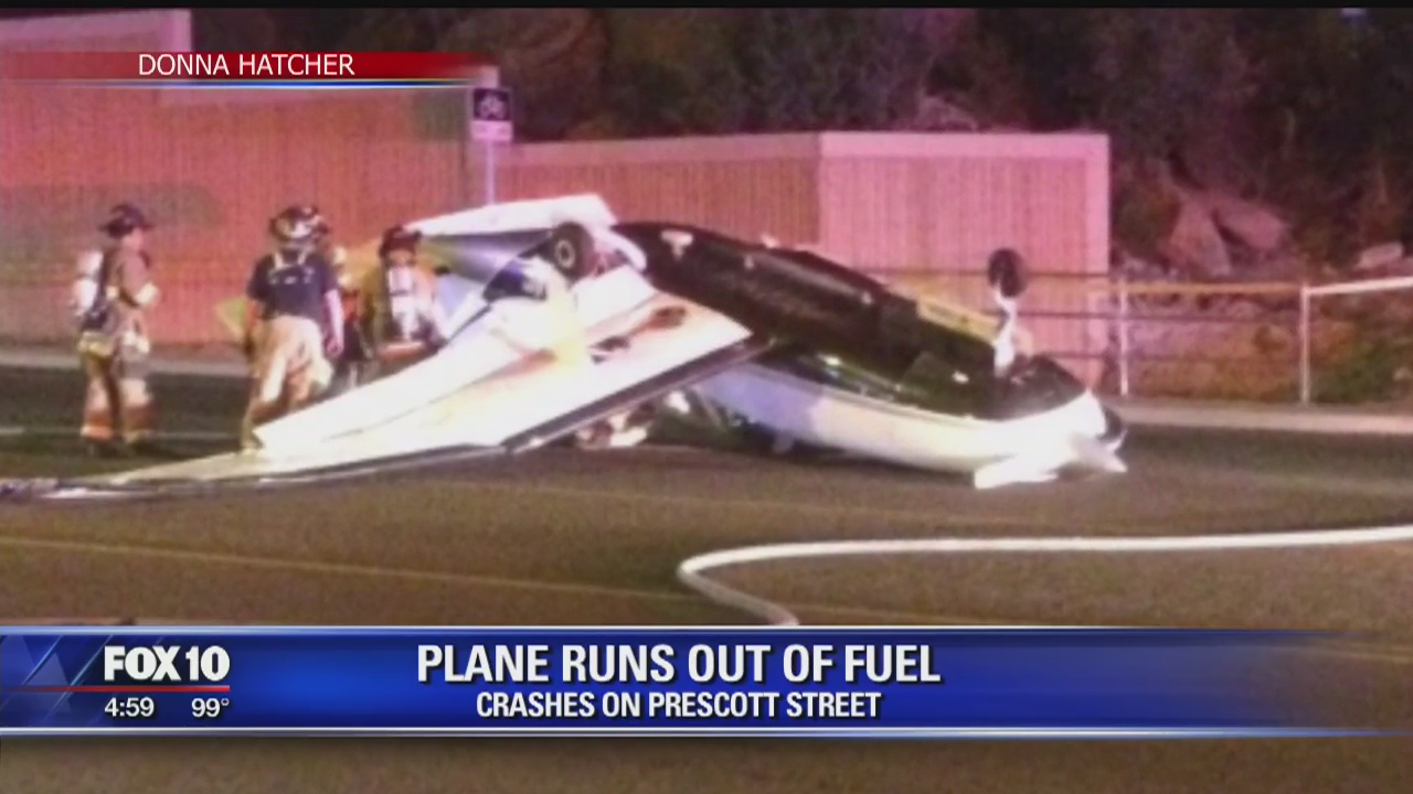 Small plane crashes, rolls onto Prescott street
