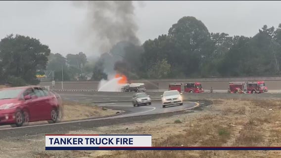 Gas tanker catches fire on I-80, no injuries reported