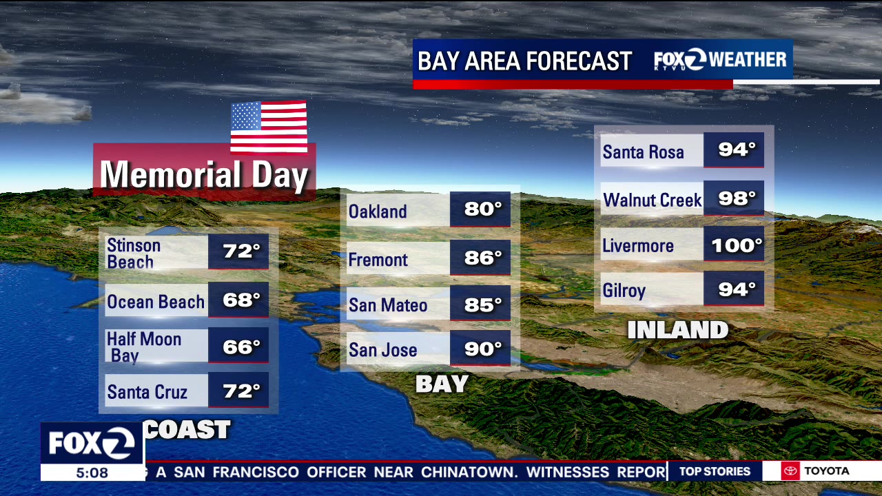 Hot temps inland for Memorial Day