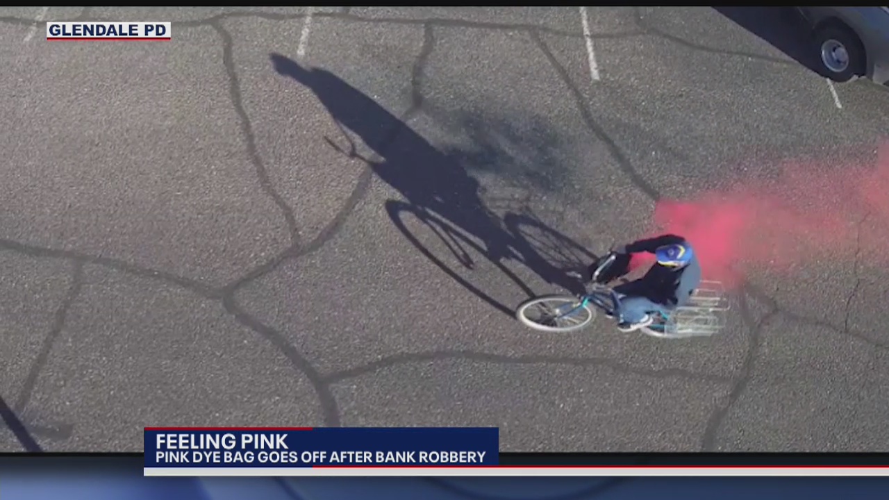 Bank Dye Exploding Glendale Police: Dye pack seen exploding with a 'pink poof' as bank ...