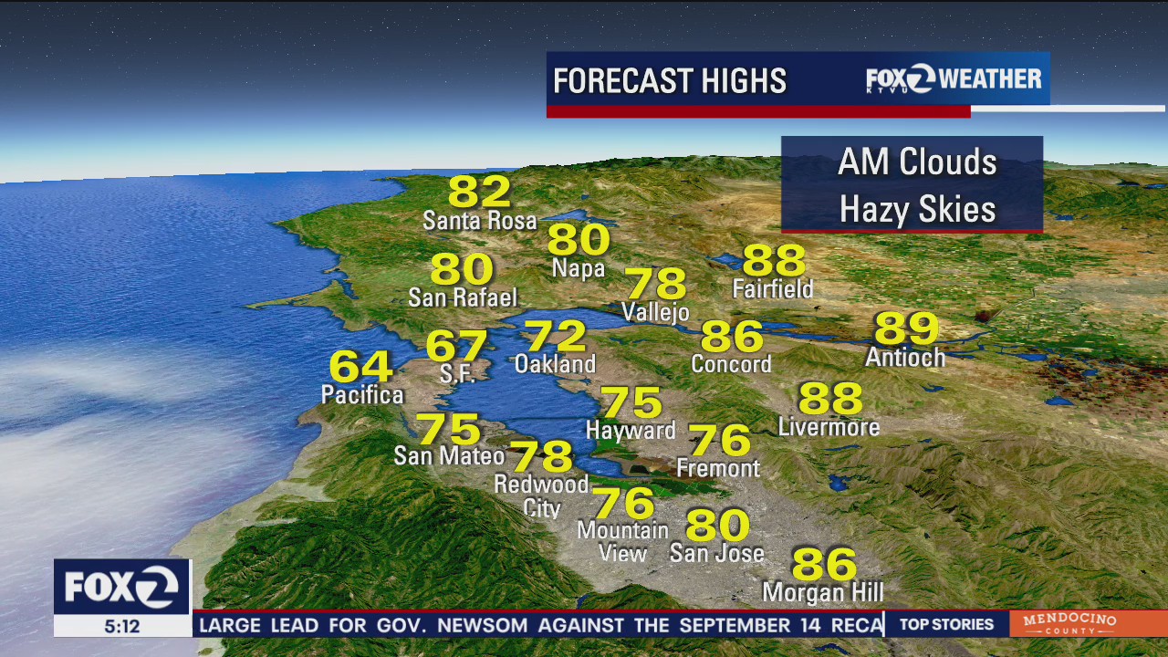 Hazy skies, highs in the 80s