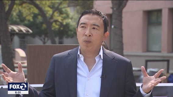Andrew Yang campaigns for universal basic income in Mountain View