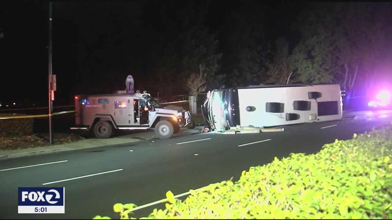 Police chase involving stolen RV ends with dramatic crash outside San Ramon City Hall