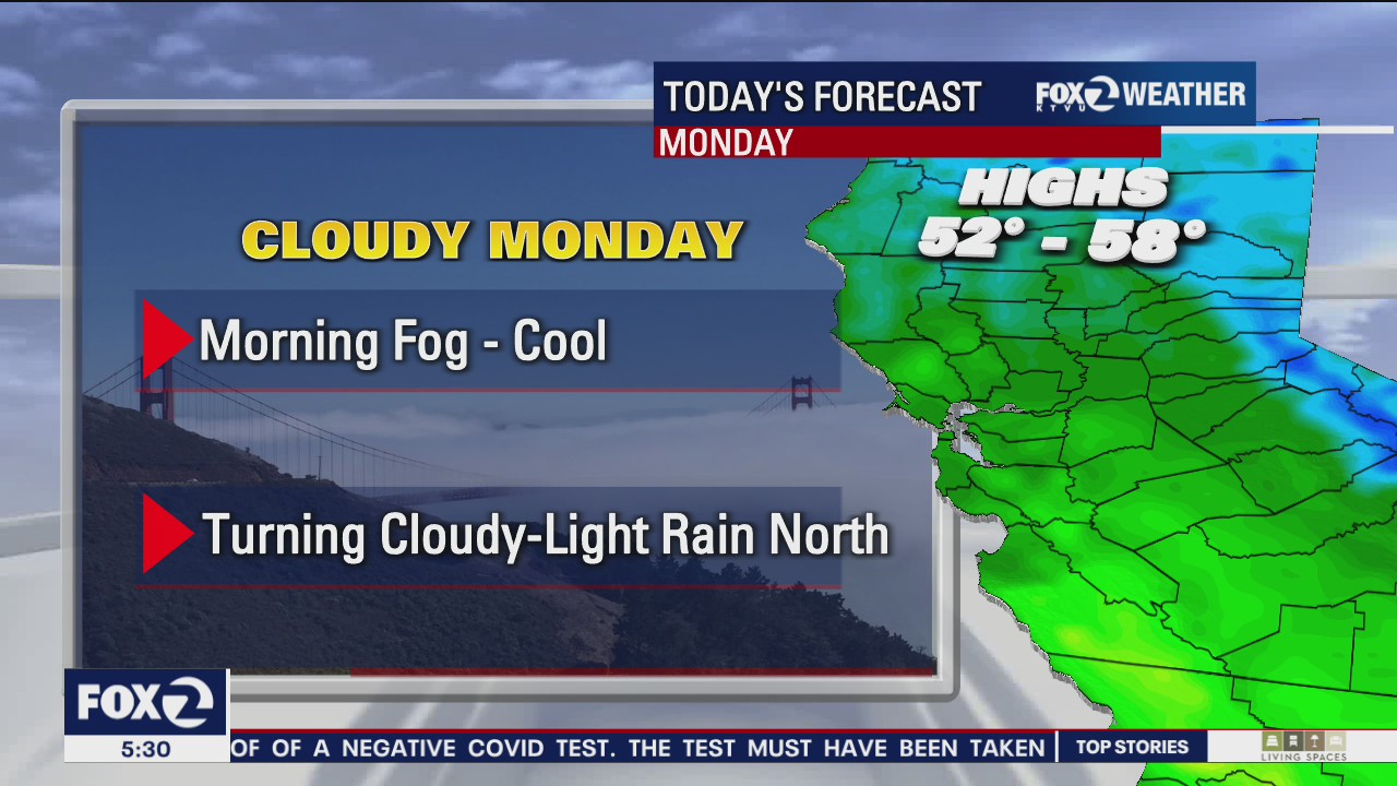 Morning fog, light rain in North Bay