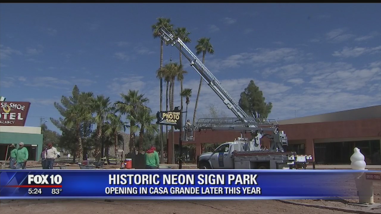 Park featuring neon signs prepares to open to the public in Casa Grande