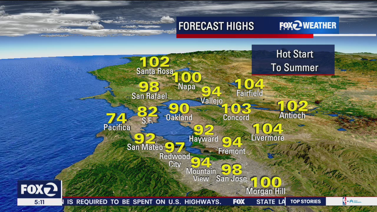 Triple digits inland
