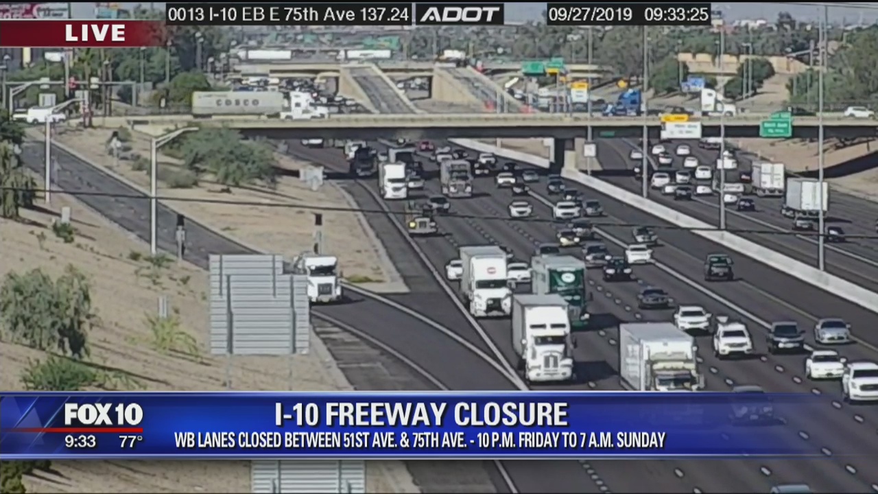 I-10 westbound lanes to close Friday night as work continues on L-202 freeway