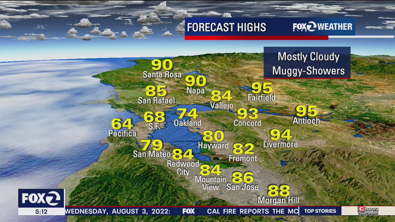 Mostly cloudy, muggy, showers