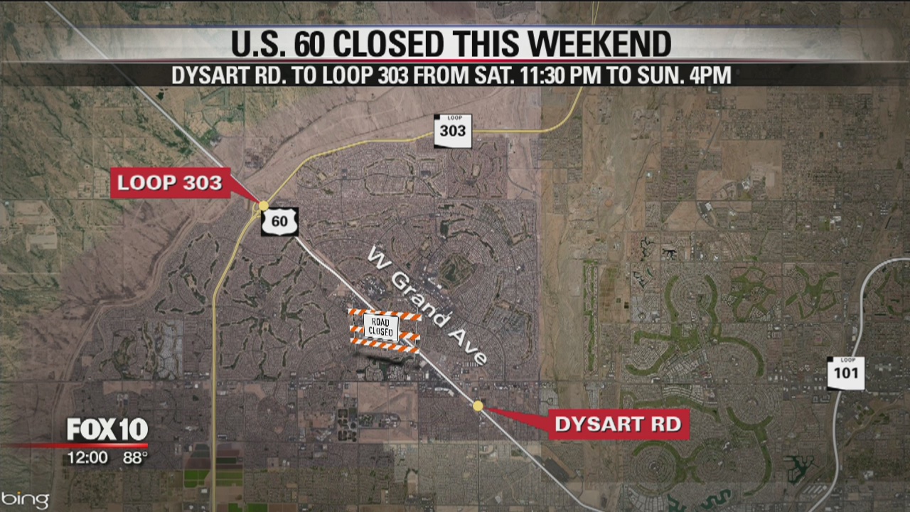 U.S. 60 closed from Dysart Rd. to Loop 303 | FOX 10 Phoenix