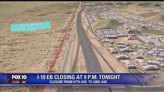 Paving to close eastbound I-10 west of downtown Phoenix