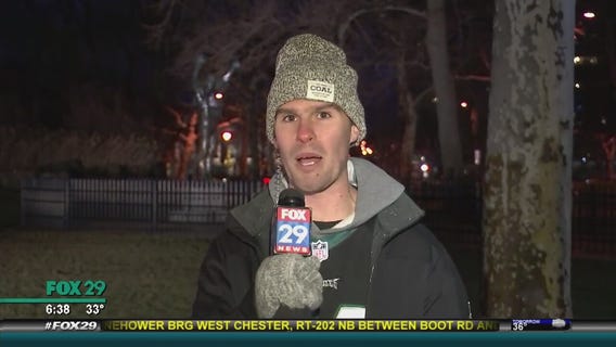 Barstool Jordie guards the Rocky statue from Patriots fans