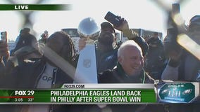 Eagles bring Super Bowl trophy to fans at airport