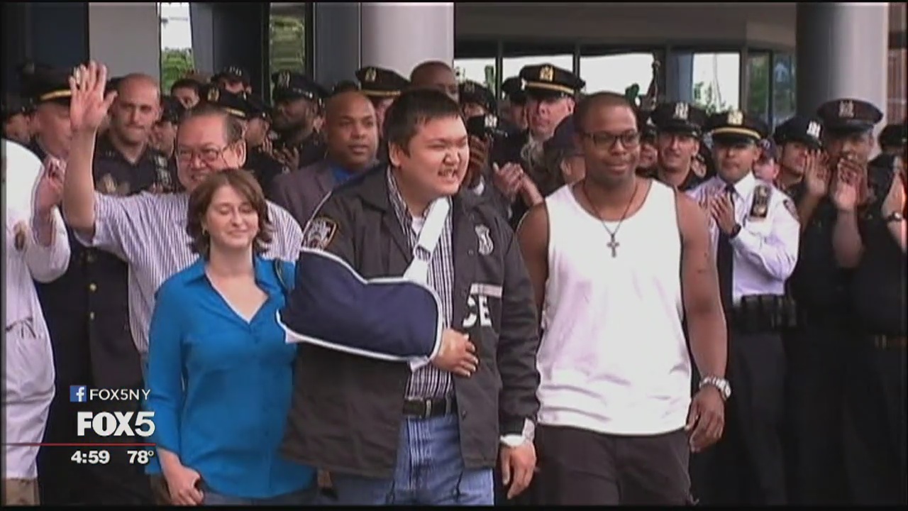 Wounded cop leaves hospital