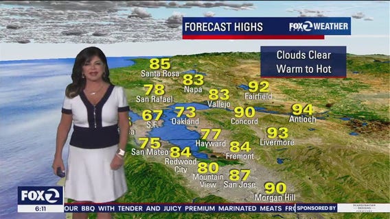 Clouds, clear, warm to  hot