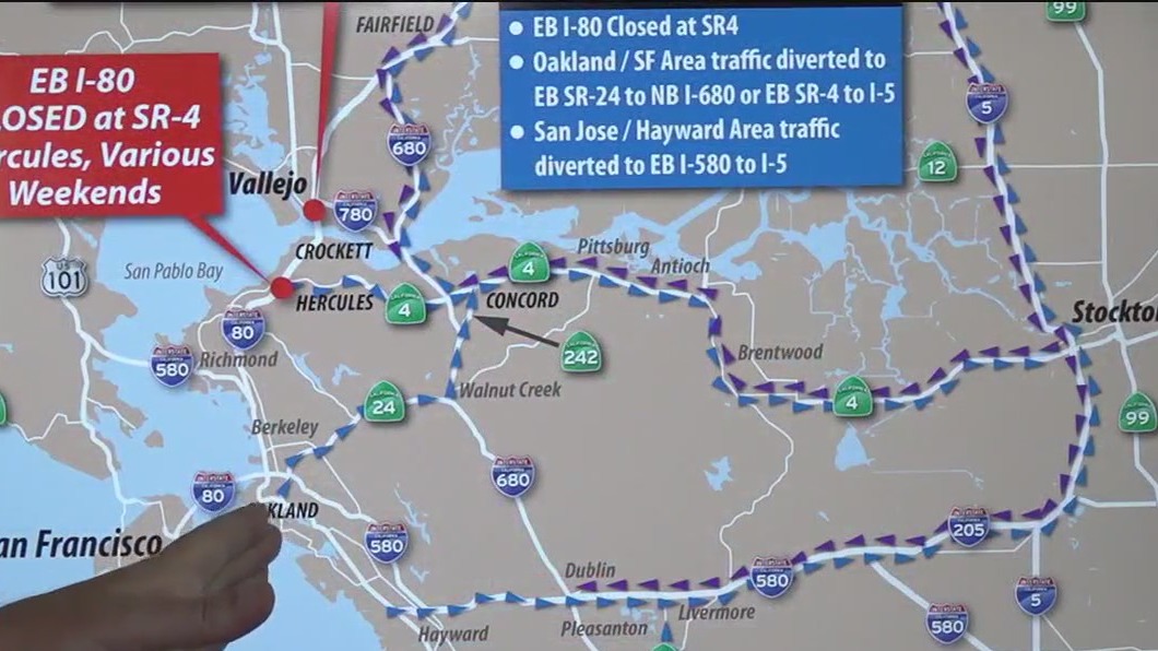 Eastbound I-80 closure during August weekends Hercules to Crockett