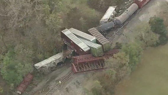 Cargo train derails in Romulus, Michigan