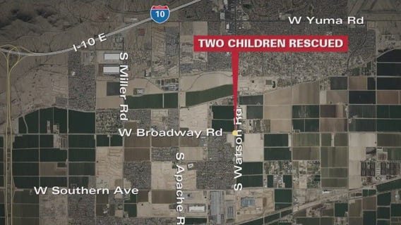 Kids rescued after car crashes into irrigation ditch