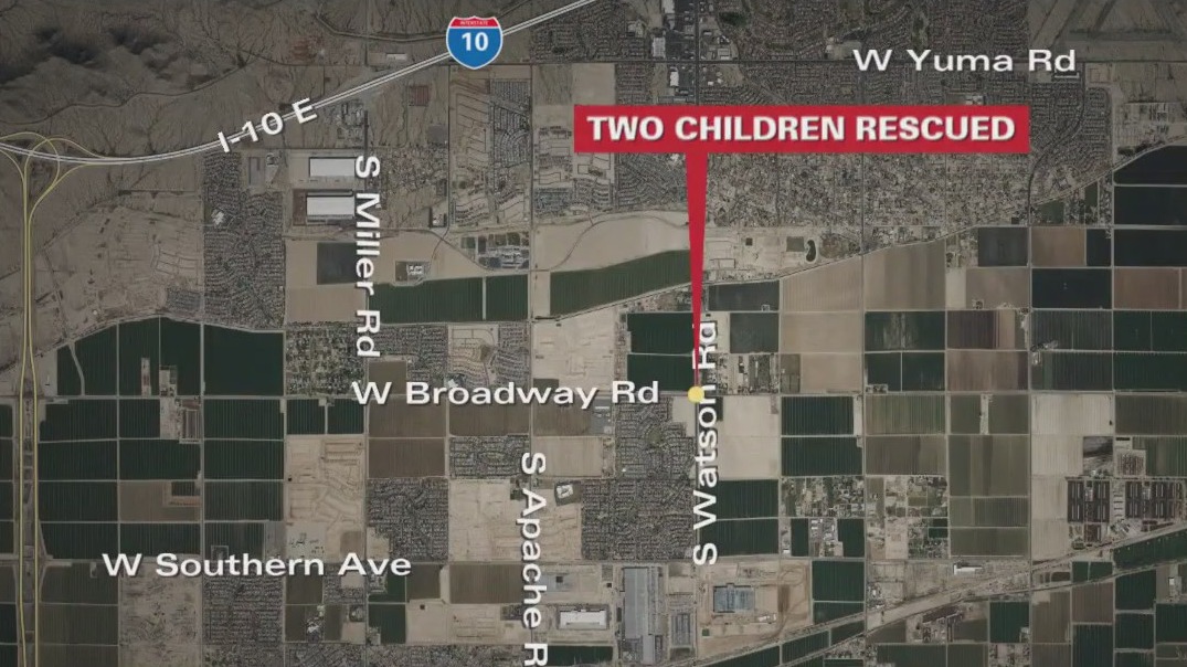 Kids rescued after car crashes into irrigation ditch