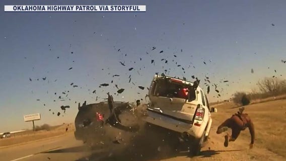 Oklahoma trooper tossed into field by crash impact