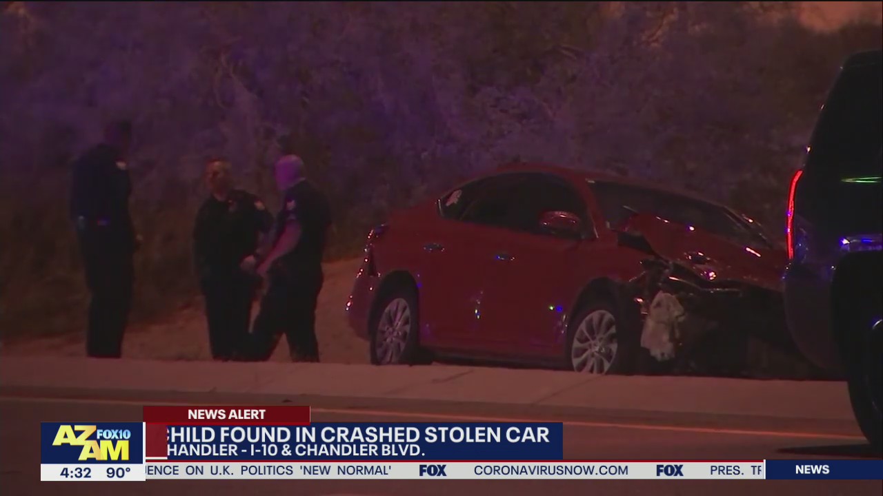 Child found in backseat of stolen, crashed car in Chandler | FOX 10 Phoenix