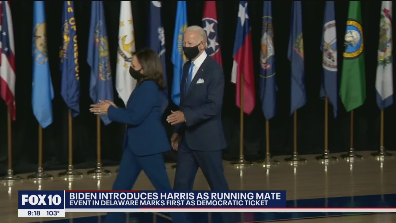 Joe Biden and his VP pick, Senator Kamala Harris, make first appearance as runnning mates