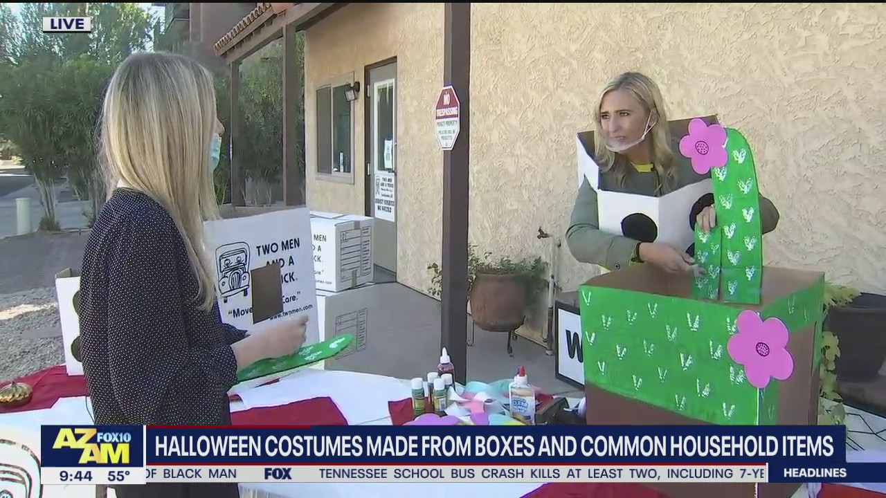 Making DIY Halloween costumes using boxes, household items