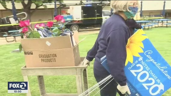 Teachers and staff of San Jose High School deliver gift bags to 156 graduating seniors