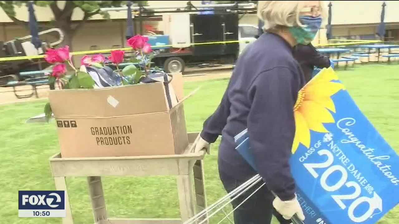 Teachers and staff of San Jose High School deliver gift bags to 156 graduating seniors