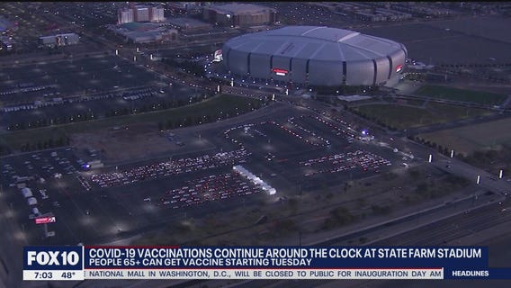 COVID-19 vaccinations continue around the clock at State Farm Stadium