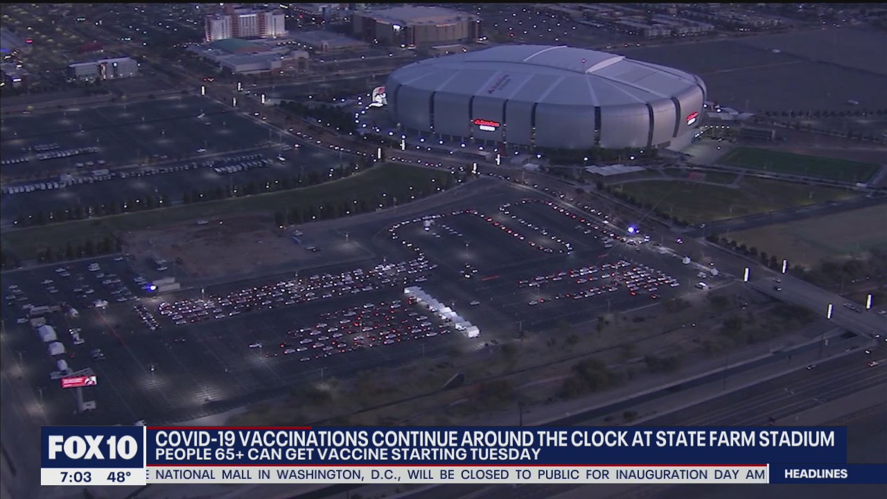 COVID-19 vaccinations continue around the clock at State Farm Stadium