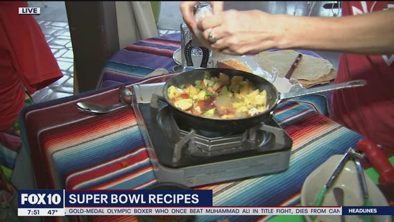 Learning some delicious Super Bowl recipes with Aunt Chilada's