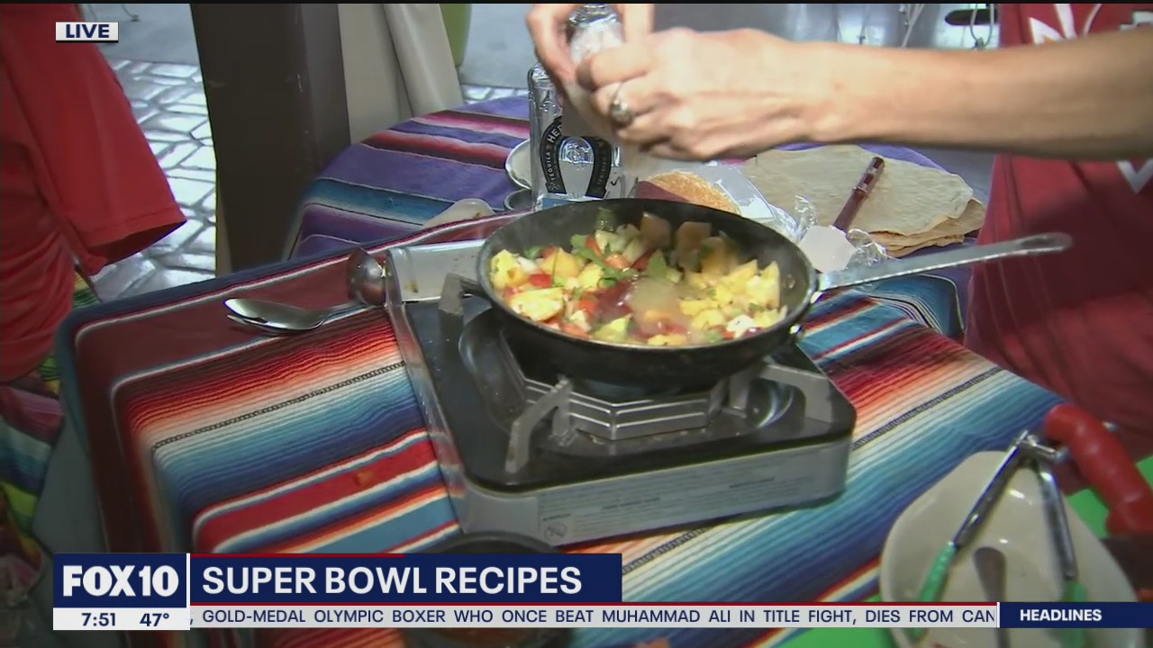 Learning some delicious Super Bowl recipes with Aunt Chilada's
