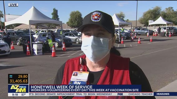 Honeywell workers volunteering at mass vaccination site