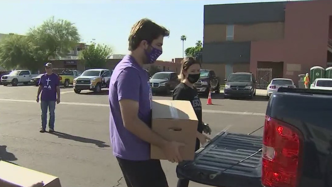 Grand Canyon University students help distribute food boxes to families in need