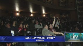 49ers fans watch Sunday's game from the Alameda Theater