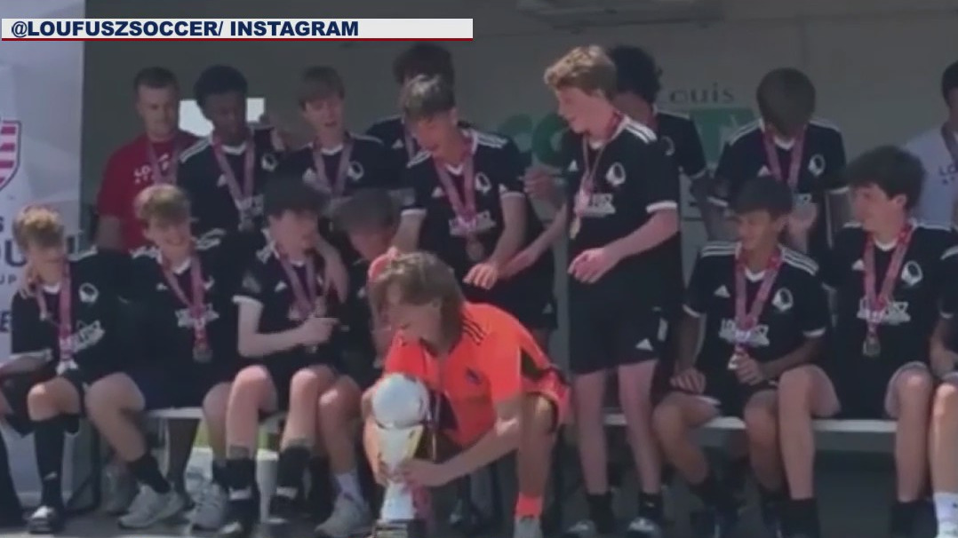 Soccer trophy breaks during team celebration