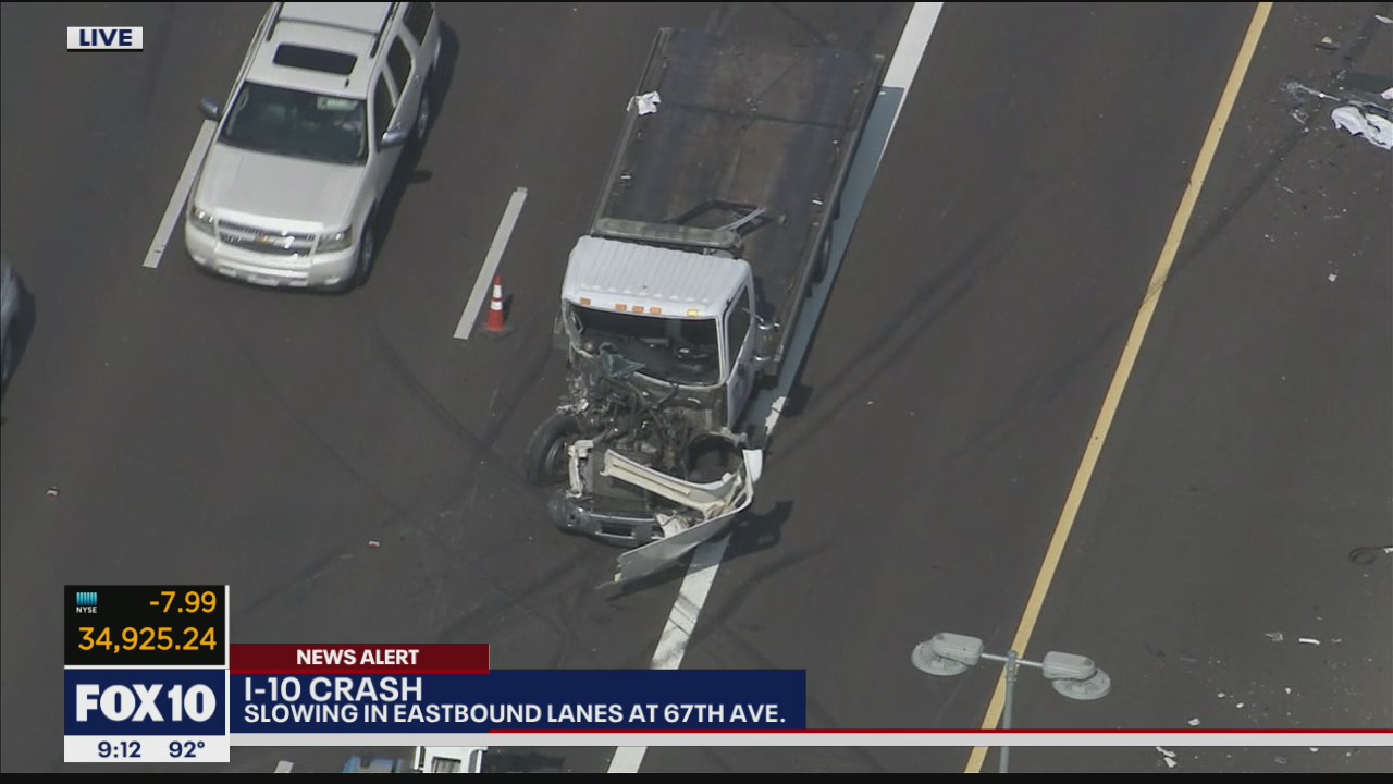 SkyFOX video: Crash causes backup on I-10 in west Phoenix | FOX 10 Phoenix