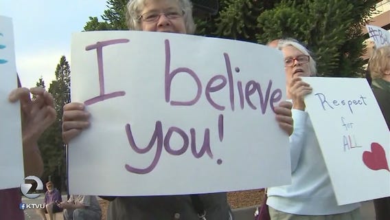 Large crowd gathers in Santa Rosa to protest 'rushed' Kavanaugh vote
