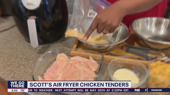 Scott Williams is using an air fryer to cook chicken tenders in Cooking Up a Storm